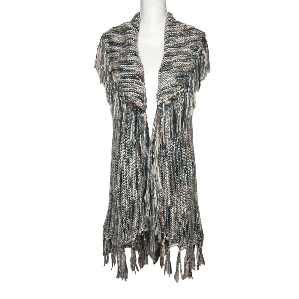 Chicos Size Medium Drama Fringe Nolan Wool Blend Sweater Vest Art to Wear